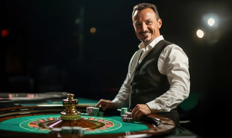 Meja Texas Poker live dealer di studio sky99 idn dengan dealer profesional